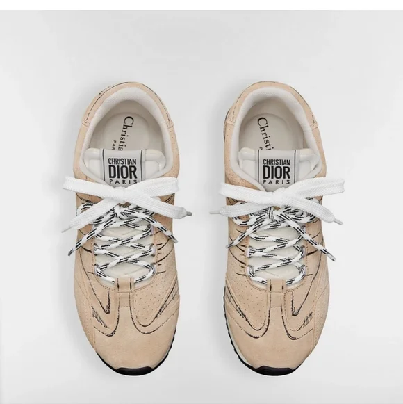 Christian Dior D-Sketch Sneaker Nude Pink Suede Calfskin - Picture 3 of 5